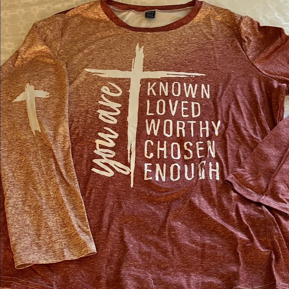 SHEIN Red Long Sleeve Tee with Inspirational Print